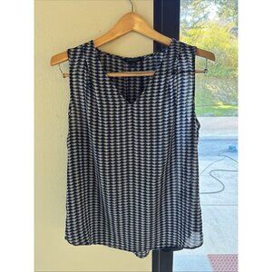 Banana Republic Tank Top Women’s Medium M Blue White Geometric Sleeveless V Neck